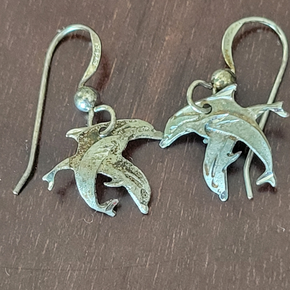 Vintage Leighton Lam Stirling Silver Dolphin Drop Earrings